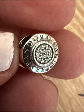 Pandora Silver Pave Round Charm with Clear Crystals